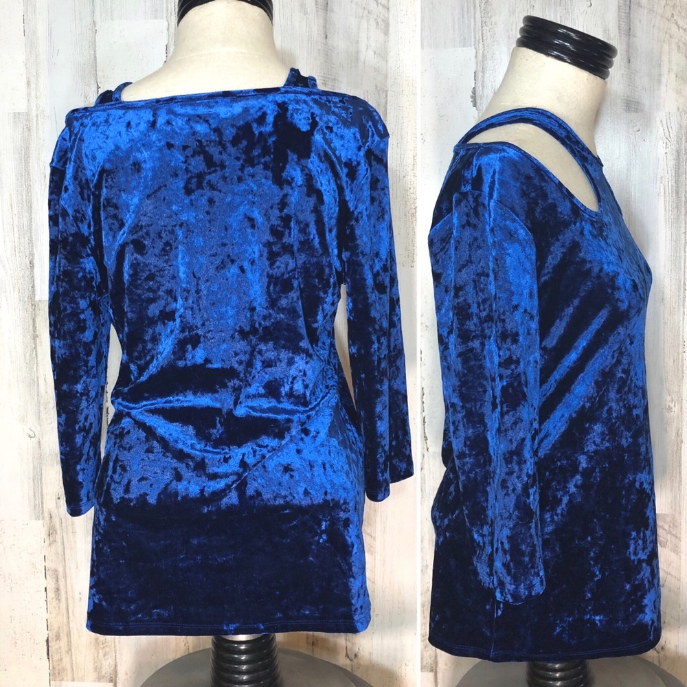 Blue Crushed Velvet Bisou Bisou Top - Picture 3 of 5